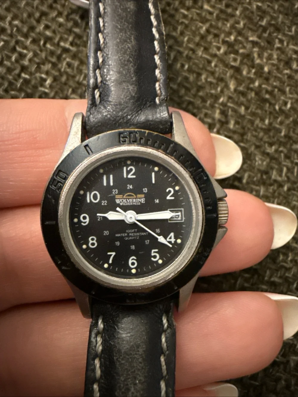 Wolverine Black Dial Black Leather Strap Field Watch